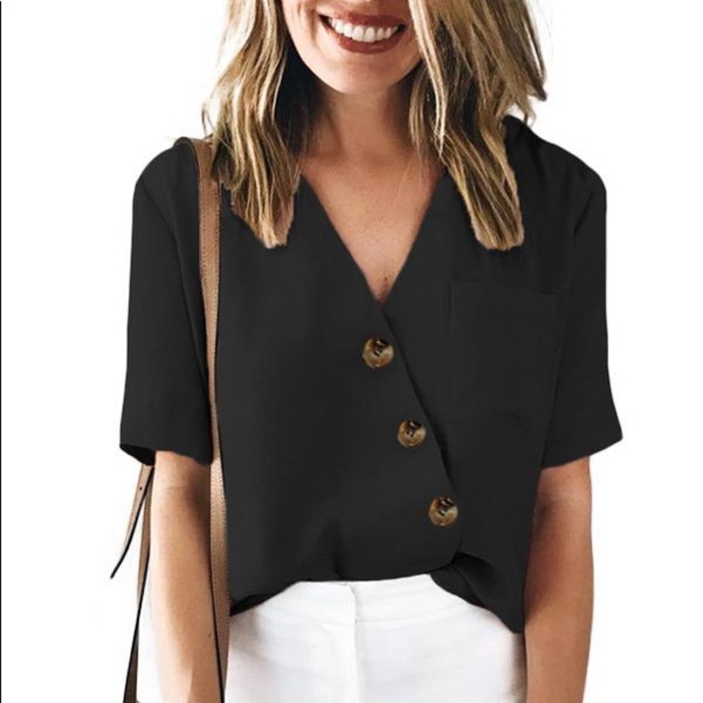 Button down v-neck in black